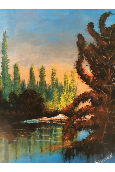 coniferous forest lake (Canvas) with Frame (8"X12")